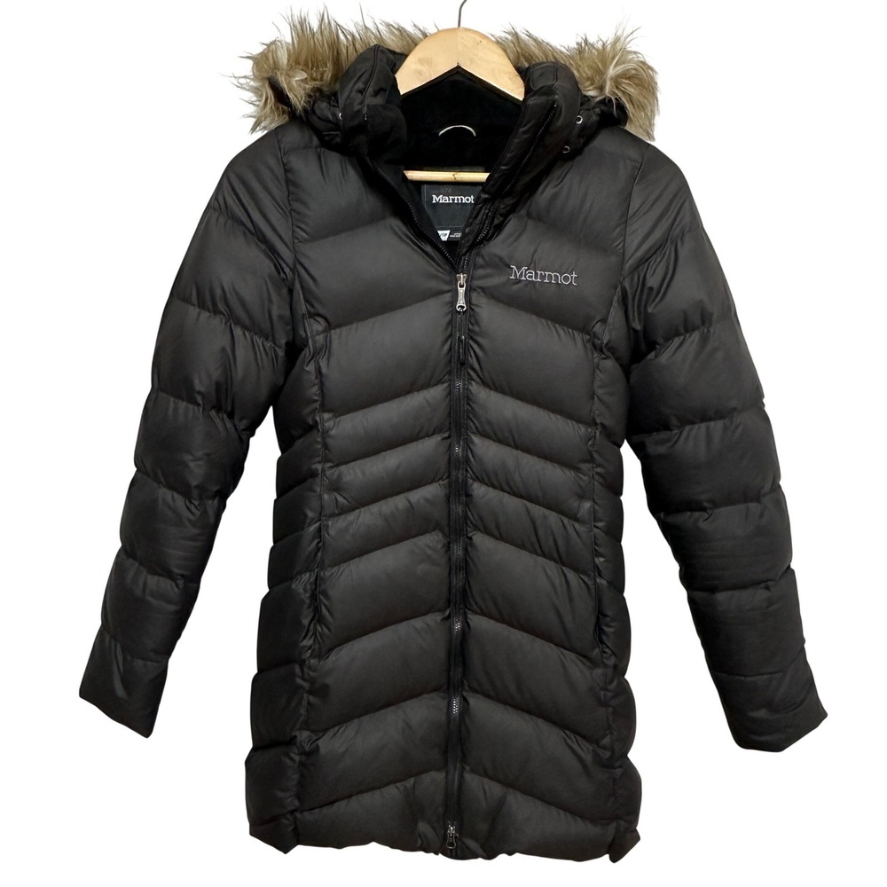 Marmot Montreal Puffer Parka Women XS Black 700-Fill Down Hooded Full Zip C78570